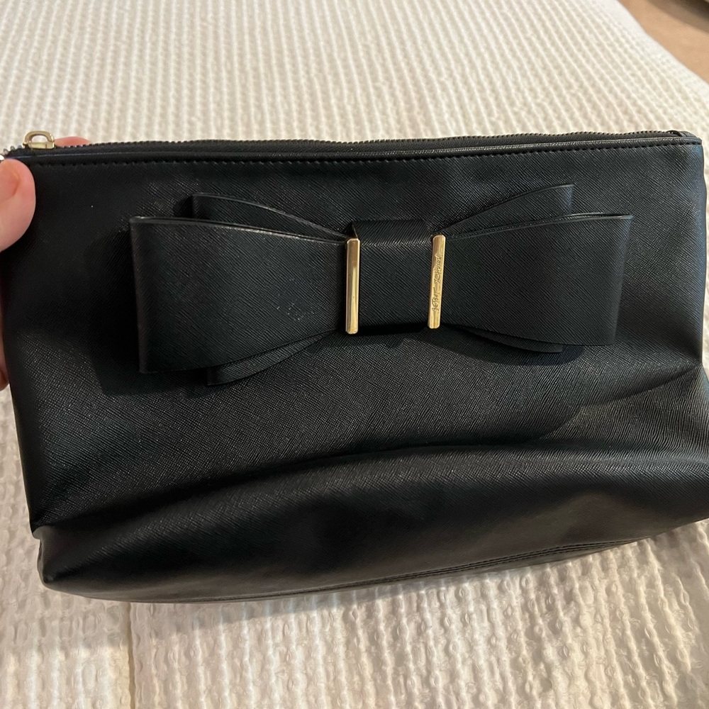 Betsey Johnson Black Cosmetic Bag with Bow Accent
